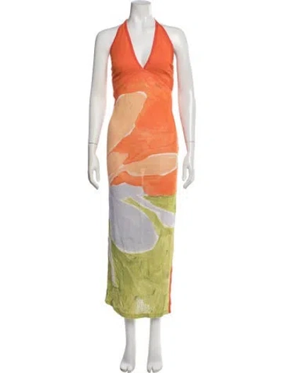 Pre-owned Significant Other Floral Print Long Dress In Orange