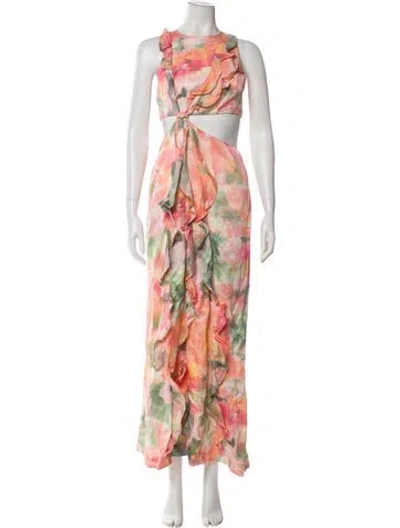 Pre-owned Significant Other Floral Print Long Dress W/ Tags In Neutral