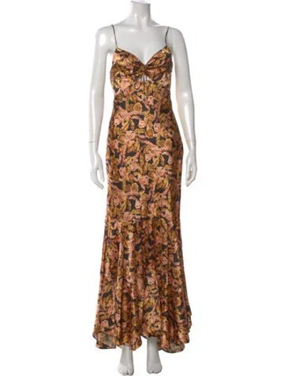 Pre-owned Significant Other Floral Print Long Dress In Yellow