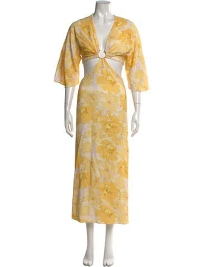 Pre-owned Significant Other Floral Print Long Dress In Yellow