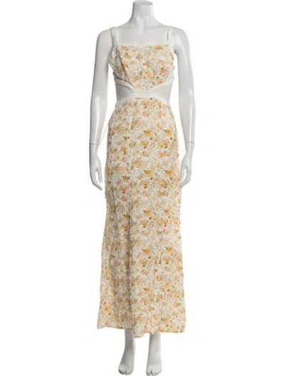Pre-owned Significant Other Floral Print Long Dress In Yellow