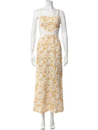 Pre-owned Significant Other Floral Print Long Dress In Yellow