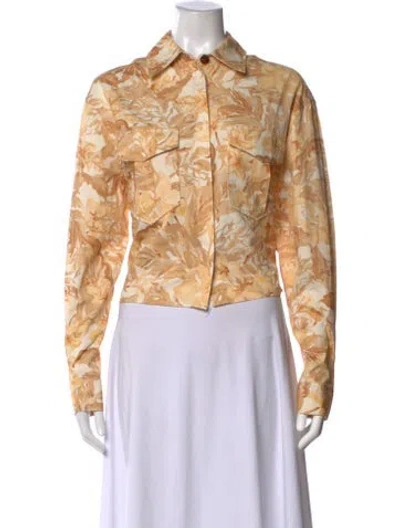 Pre-owned Significant Other Floral Print Long Sleeve Button-up Top In Neutrals
