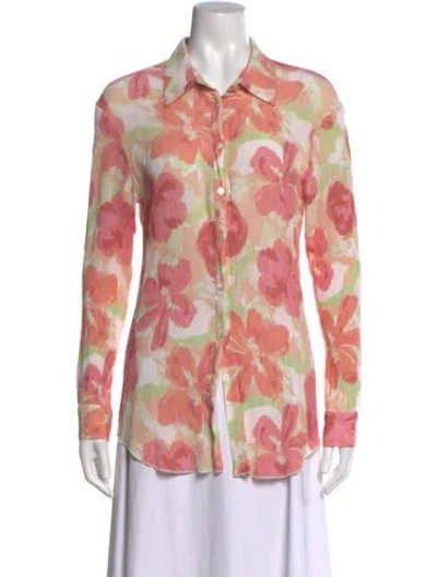 Pre-owned Significant Other Floral Print Long Sleeve Button-up Top In Pink