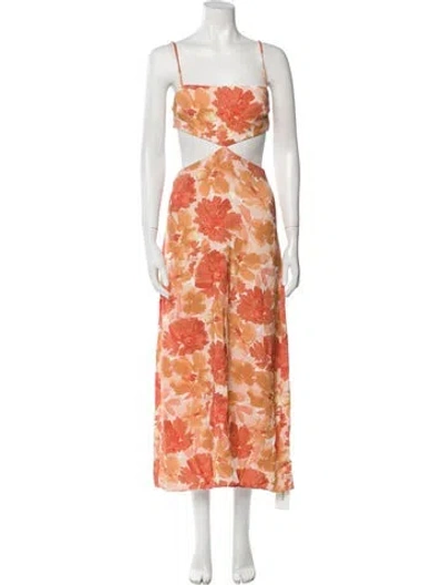 Pre-owned Significant Other Floral Print Midi Length Dress In Orange