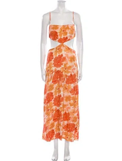 Pre-owned Significant Other Floral Print Midi Length Dress In Orange