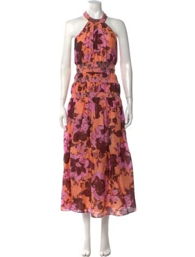 Pre-owned Significant Other Floral Print Midi Length Dress In Pink