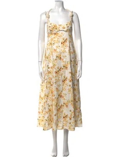Pre-owned Significant Other Floral Print Midi Length Dress In Yellow