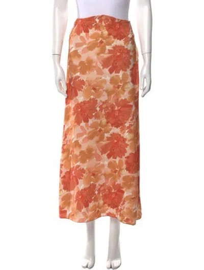 Pre-owned Significant Other Floral Print Midi Length Skirt In Orange
