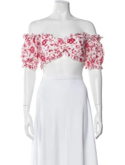 Pre-owned Significant Other Floral Print Off-the-shoulder Crop Top In Pink