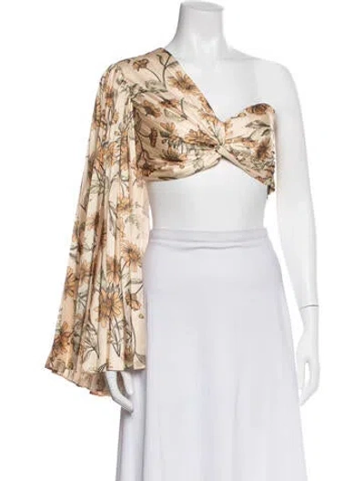 Pre-owned Significant Other Floral Print One-shoulder Crop Top In Neutral