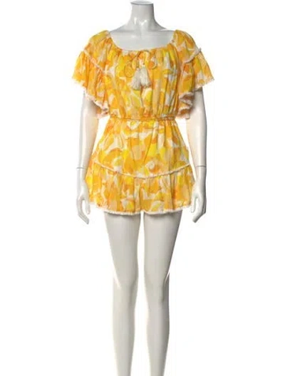 Pre-owned Significant Other Floral Print Scoop Neck Romper In Yellow