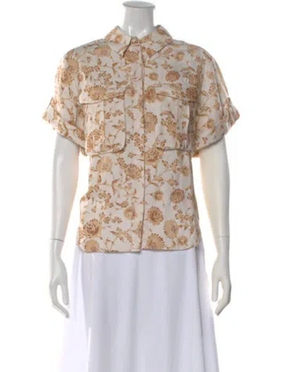 Pre-owned Significant Other Floral Print Short Sleeve Button-up Top In Yellow