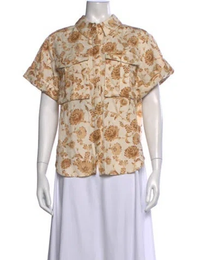 Pre-owned Significant Other Floral Print Short Sleeve Top W/ Tags In Neutrals