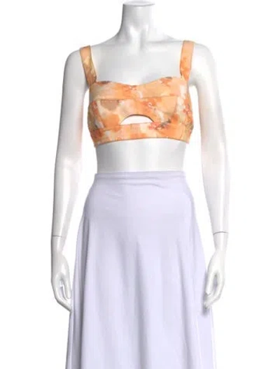 Pre-owned Significant Other Floral Print Square Neckline Crop Top In Blue