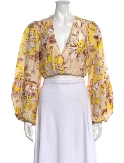 Pre-owned Significant Other Floral Print V-neck Crop Top In Yellow