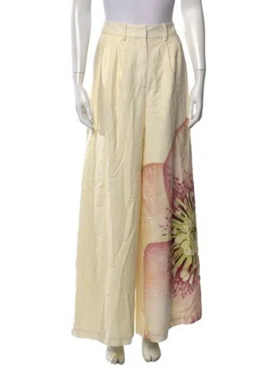 Pre-owned Significant Other Floral Print Wide Leg Pants In Neutrals