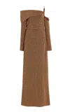 Significant Other Gia Off-the-shoulder Knit Gown In Brown