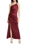 Significant Other Gracie One Shoulder Cocktail Maxi Dress In Wine In Pink