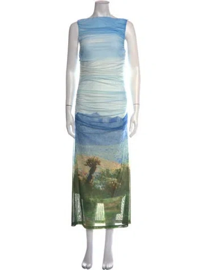 Pre-owned Significant Other Graphic Print Long Dress W/ Tags In Blue