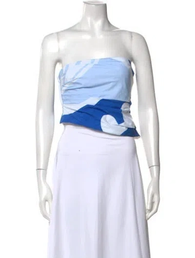 Pre-owned Significant Other Graphic Print Strapless Crop Top In Blue