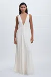 Significant Other Ivory Crinkle-satin Deep-v Maxi Dress In Ivory
