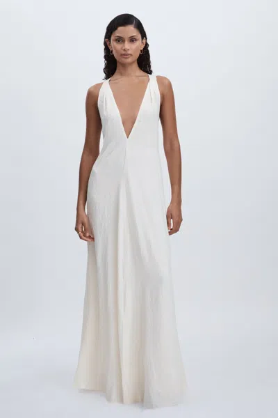 Significant Other Ivory Crinkle-satin Deep-v Maxi Dress