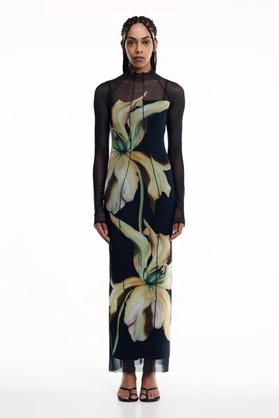 Significant Other Exclusive Jean Floral Mesh Midi Dress In Green