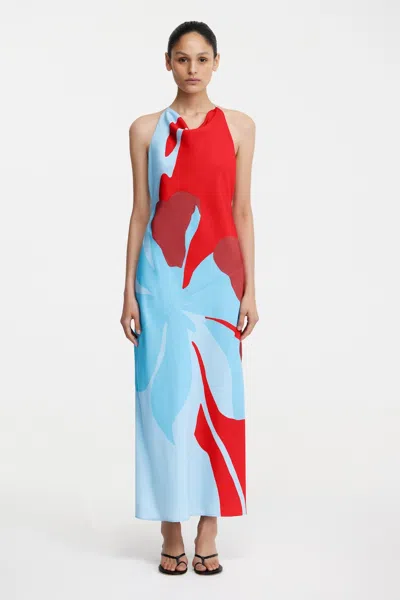 Significant Other Katy Abstract Floral Halter Neck Maxi Dress In Crimson Stencil