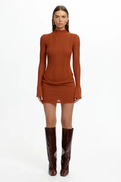 Significant Other Kinga Long Sleeve Mini Dress In Brown
