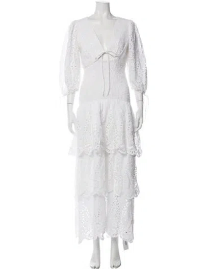 Pre-owned Significant Other Lace Pattern Long Dress In White