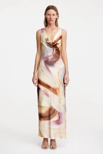 Significant Other Lacey Abstract Print Satin Maxi Dress In Brown