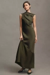 Significant Other Lana Cowl-neck Tie-back Satin Maxi Dress In Green