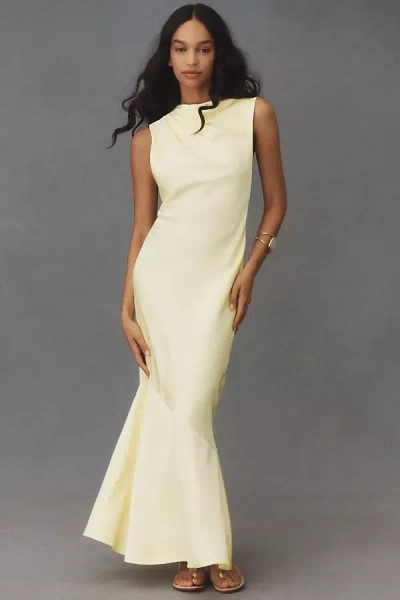 Significant Other Lana Cowl-neck Tie-back Satin Maxi Dress In Yellow