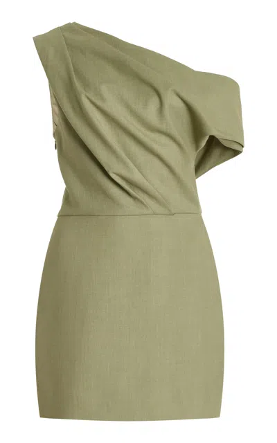 Significant Other Leighton Draped Twill Mini Dress In Green