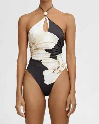 Significant Other Lena Bodysuit In Charcoal Botanic In Black