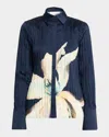 Significant Other Lilian Floral Pleated Satin Shirt In Blue