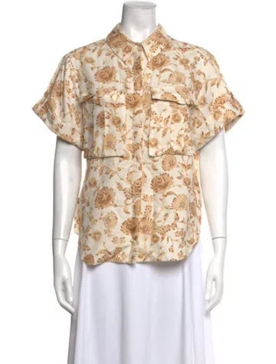 Pre-owned Significant Other Linen Floral Print Button-up Top In Yellow