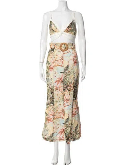 Pre-owned Significant Other Linen Floral Print Skirt Set W/ Tags In Green