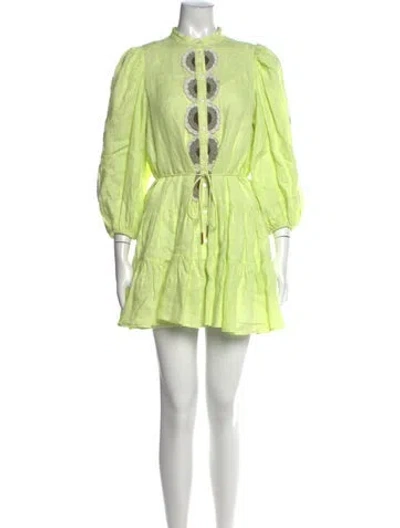 Pre-owned Significant Other Linen Mini Dress In Green