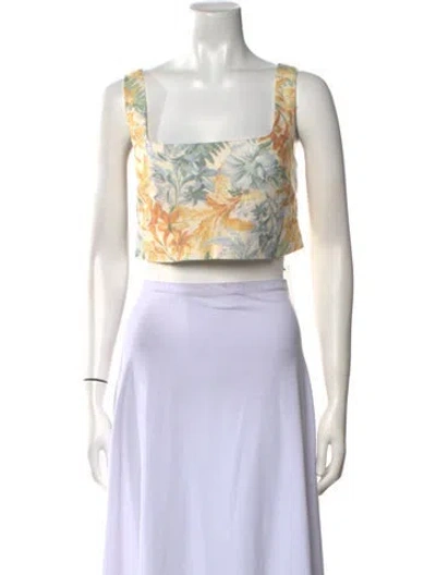 Pre-owned Significant Other Linen Printed Crop Top In Green