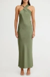 Significant Other Lucile Draped Sleeveless Gown In Pesto