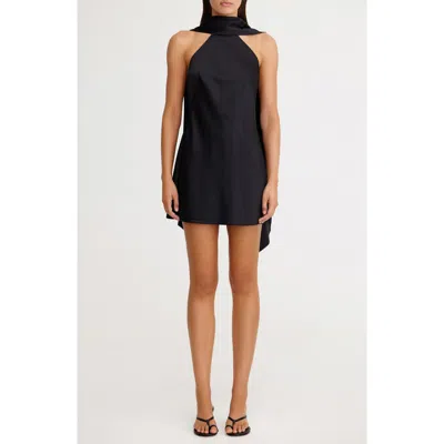 Significant Other Lucile Scarf Detail Halter Neck Satin Cocktail Minidress In Black