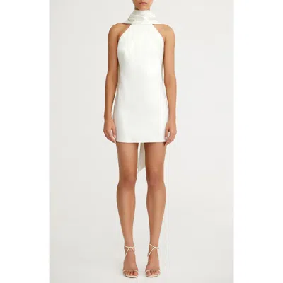 Significant Other Lucile Scarf Detail Halter Neck Satin Cocktail Minidress In Bone