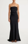 Significant Other Lucile Strapless Satin Gown With Train In Black