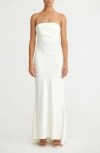 Significant Other Lucile Strapless Satin Gown With Train In Bone