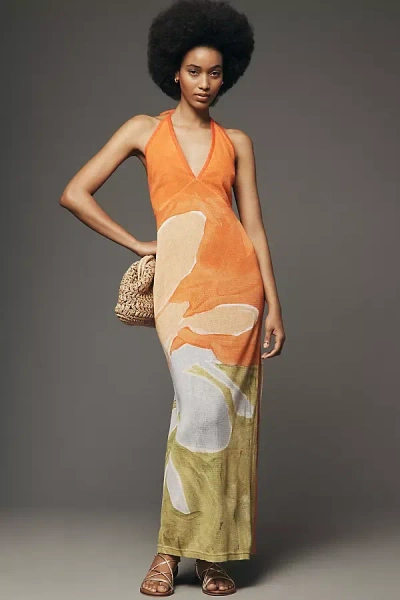 Significant Other Lulu Cotton Halter Maxi Dress In Orange