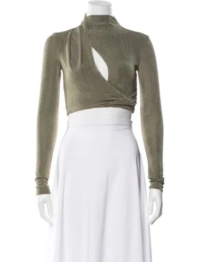 Pre-owned Significant Other Mock Neck Long Sleeve Crop Top In Green