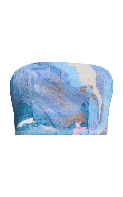 Significant Other Rumi Strapless Top Spliced Bloom In Blue
