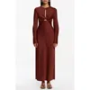 Significant Other Molly Cutout Twist Front Long Sleeve Satin Maxi Dress In Brown